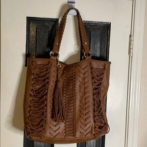 Steve Madden Cognac Braided Tassel Tote